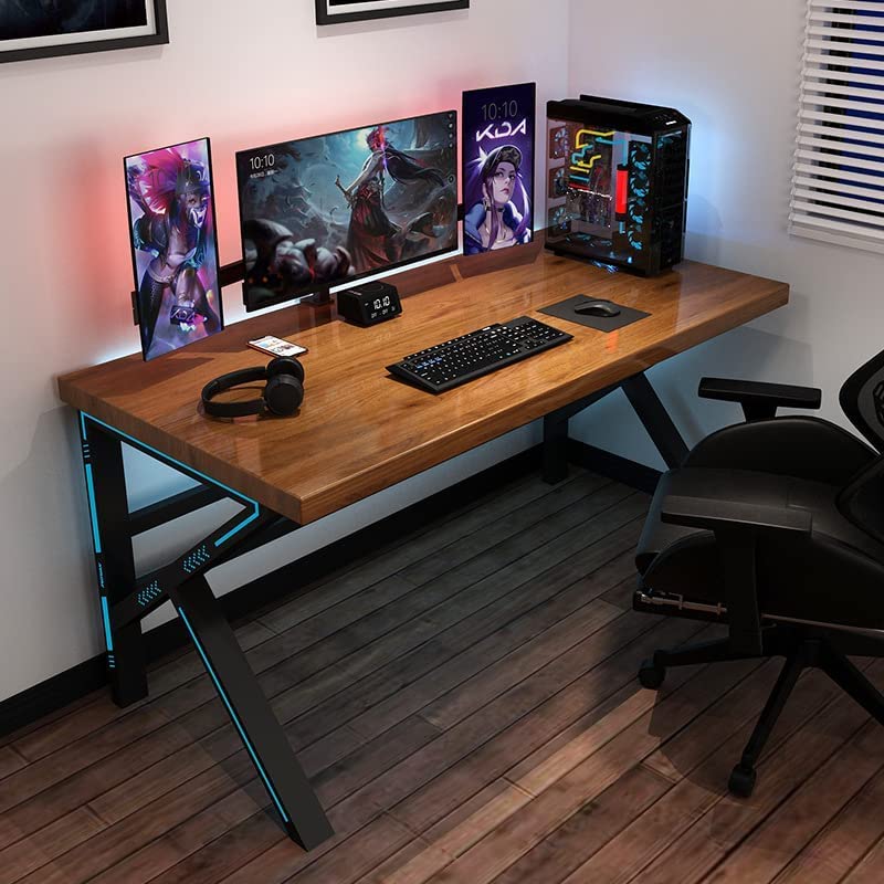 Home desk, antique wood computer desk, sturdy metal desk, gaming desk oak solid wood (60 x 120 cm, k-legs)