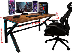 Home desk, antique wood computer desk, sturdy metal desk, gaming desk oak solid wood (60 x 120 cm, k-legs)