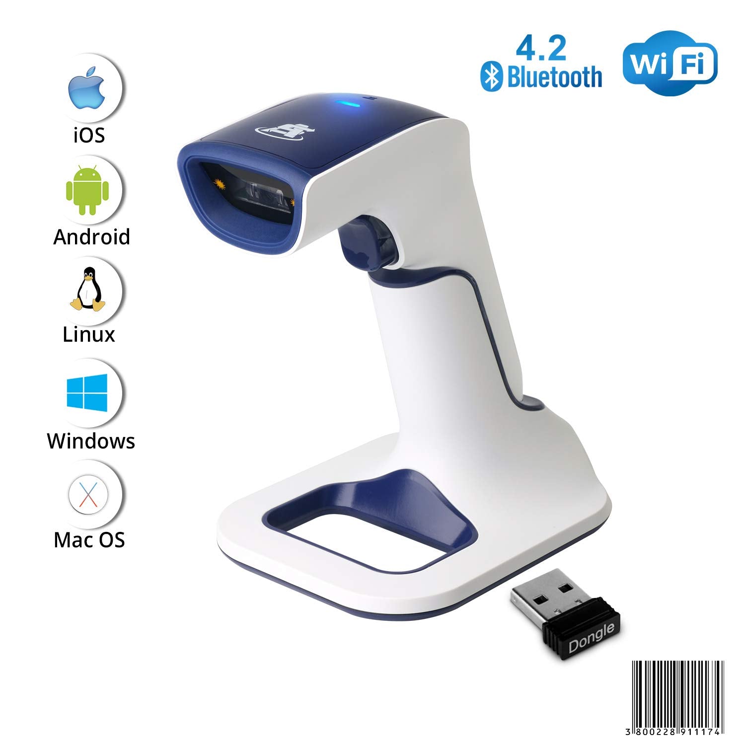 ScanAvenger Wireless Portable 1D With Stand Bluetooth Barcode Scanner: 3-in-1 Hand Scanners -Vibration, Cordless, Rechargeable Scan Gun for Inventory Management - Handheld, USB Bar Code UPC/Ean Reader