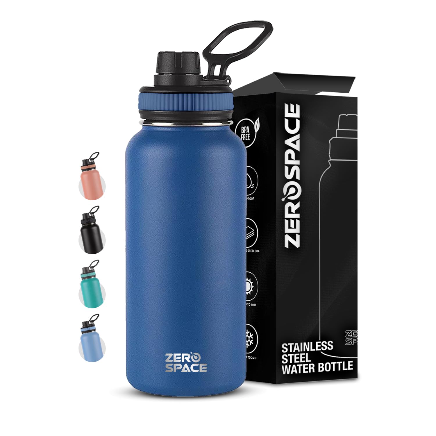 ZeroSpace™ Stainless Steel Water Bottle 1L Insulated Water Flask for Kids School Double Wall 32oz Water Vacuum Flask Thermos Flask for Hot & Cold Water Sports Water Bottle (Navy Blue - 32oz)