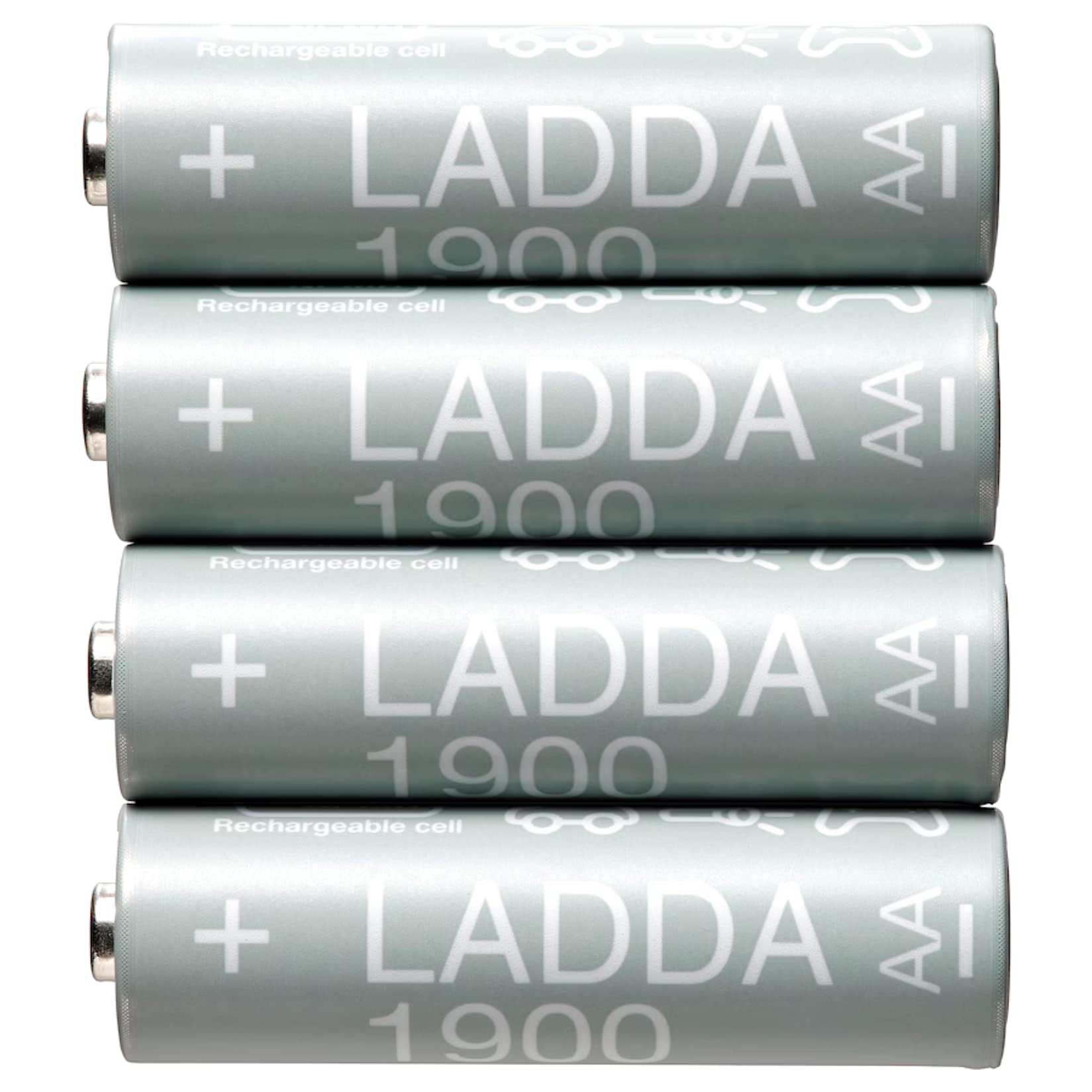 Ikea LADDA Rechargeable Batteries, AA, HR6, 1.2V, 1900mAh, Grey - Pack of 4