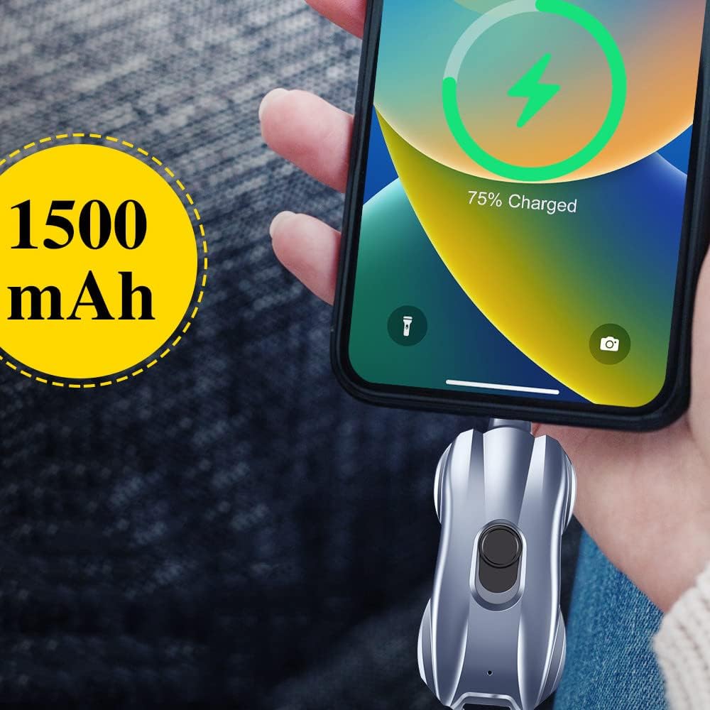 Mini Power Emergency Pod Keychain Power Bank Portable Keychain Charger with 1500 mAh and Type C Ultra Compact Mini Battery Pack Quick Charge Backup Power Bank