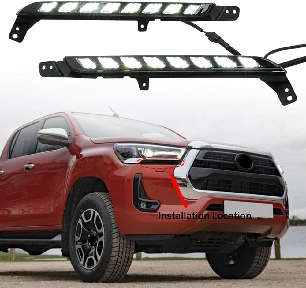 VGETTING Daytime Running Light For Toyota Hilux Revo Rocco 2020 2021 Replacement Dynamic Yellow Turn Signal Lamp Hilux LED Daylight Bar with Wiring Harness