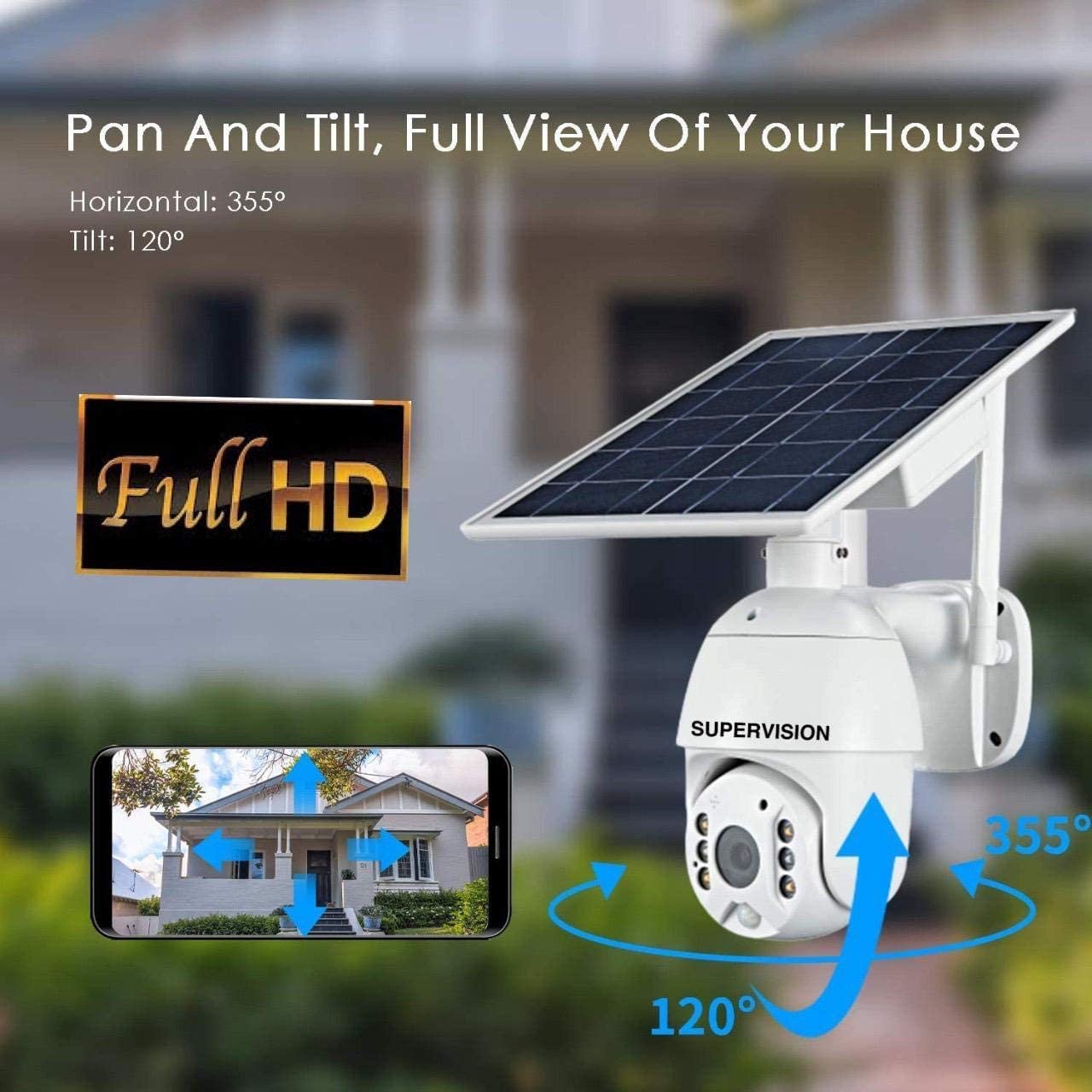 Supervision Wi-Fi 5MP High Resolution Solar PTZ Camera Can Rotate 360 Degree .Wide Angle View And Best Choice For Farmhouse, Wearhouse And For Constructions Area.