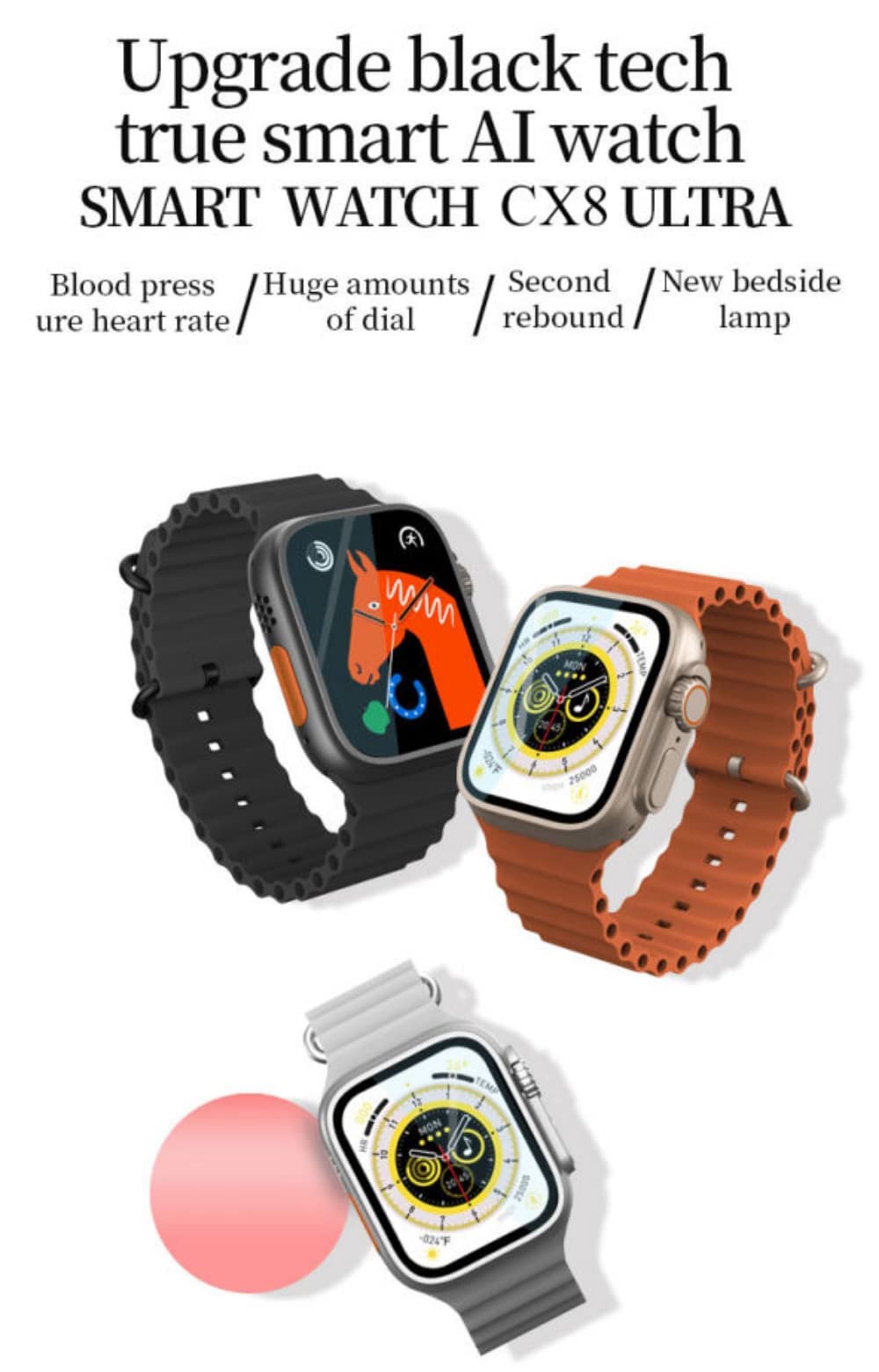 Smart watch 2023 Cx8 Ultra NFC 3 Button HD 2.1inch Big Screen Wireless Charging Touchscreen Multifunction Tracker With GPS Heart Rate Blood Oxygen Monitor (Orange)