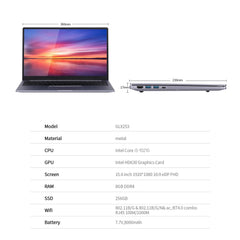 Joleritc GLX253 15.6inch Laptop Ultra-thin Full Metal Notebook Intel Core i5-10210/8G+256G/Intel HD630 Graphics Card/1920 * 1080