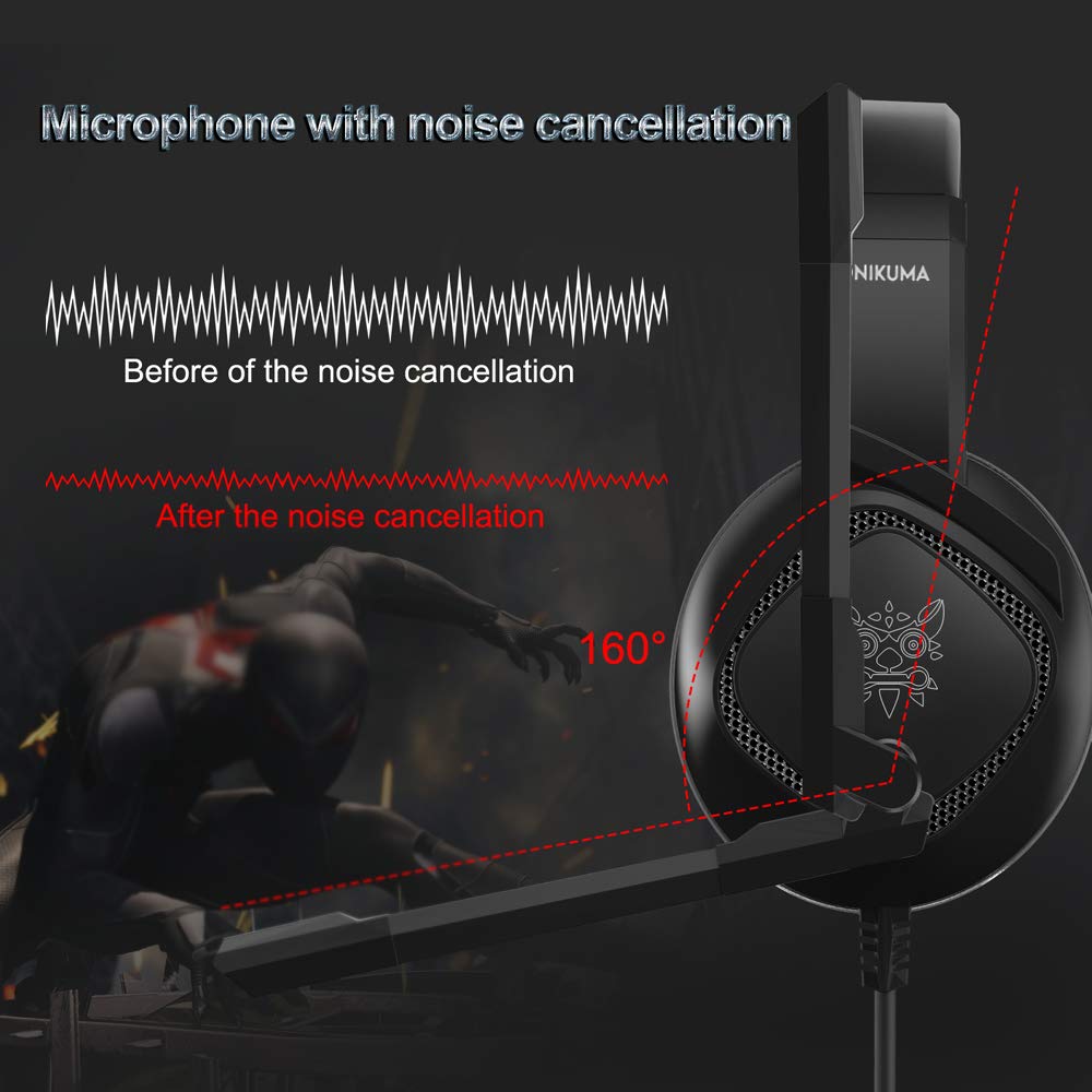 ONIKUMA K19 3.5mm Wired Gaming Headset Over Ear Headphones Noise Canceling E-Sport Earphone with Mic LED Lights Volume Control Mute Mic for PC Laptop PS4 Smart Phone