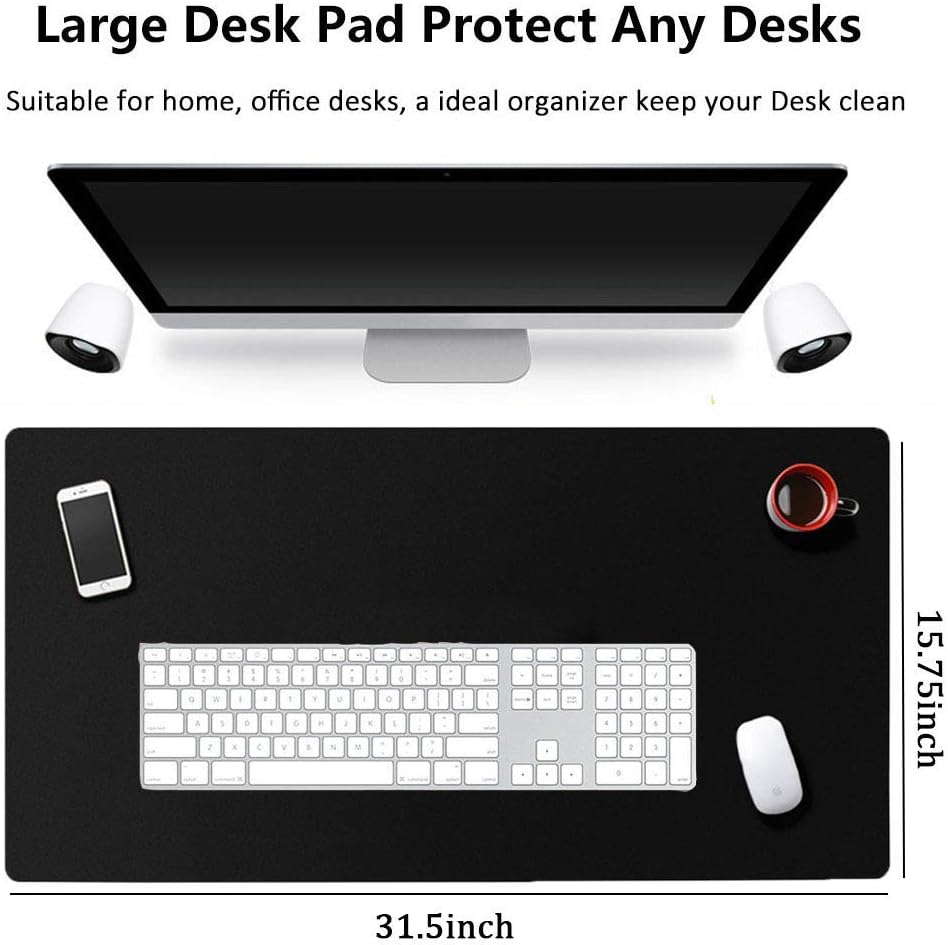 Large Desk Pad, Non Slip Pu Leather Mouse Pad Waterproof Protector, Dual Side Use Writing Mat For Office Home, 80Cm X 40Cm, Black&Red, Bonshine