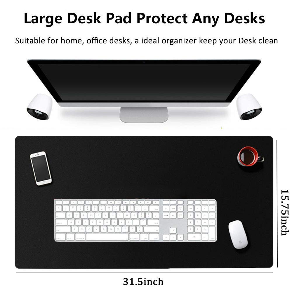 Large Desk Pad, Non Slip Pu Leather Mouse Pad Waterproof Protector, Dual Side Use Writing Mat For Office Home, 80Cm X 40Cm, Black&Red, Bonshine