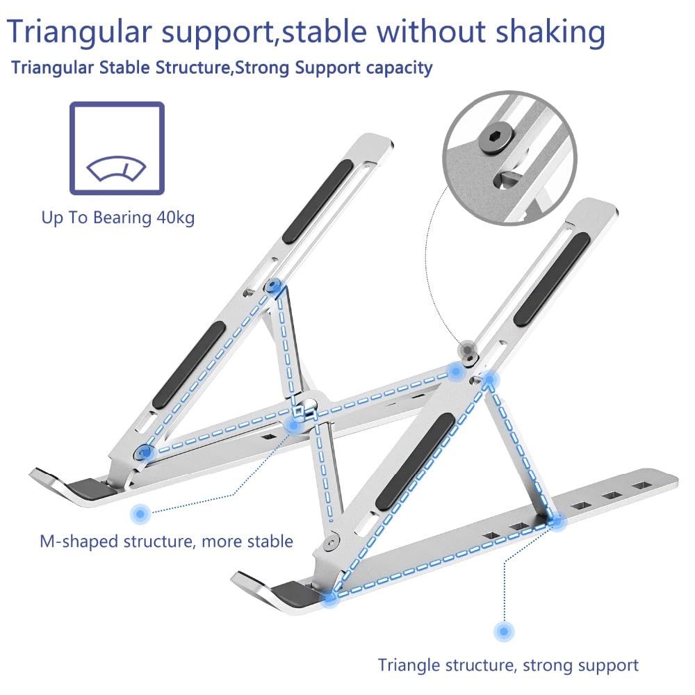 MARFAZ Adjustable Laptop Stand for desk 13 to 17 Inch Laptops & Tablets, Foldable Silver Laptop Stand, Aluminum Portable Laptop Holder for Desk, Ergonomic Design, Comfortable Viewing & Easy to Carry.