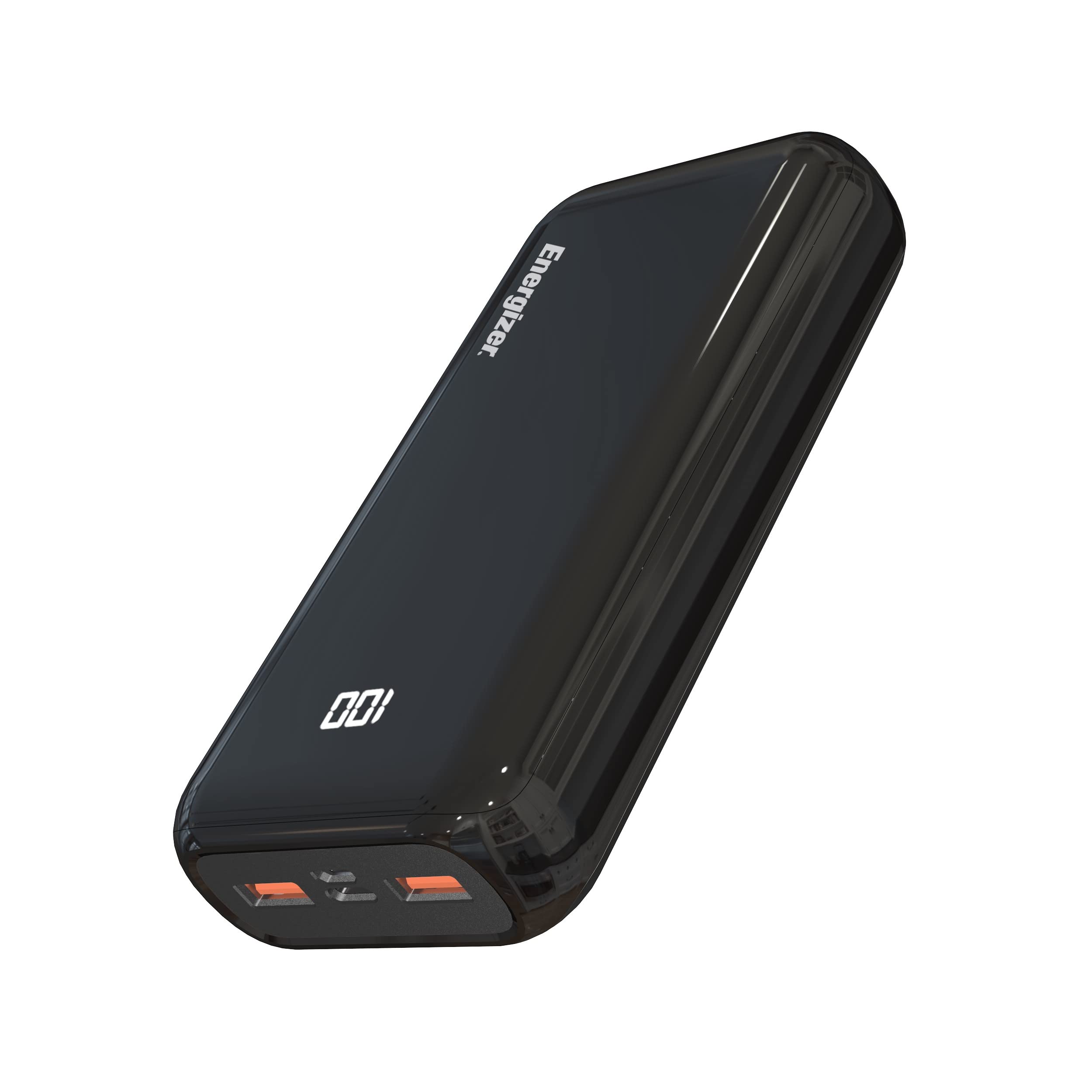 Energizer 20000 mAh Fast Charging Power Bank, Triple Outputs - 2-USB-A and 1 USB-C, Type-C and micro-USB Inputs, LCD Indicator, PowerSafe Management, Black