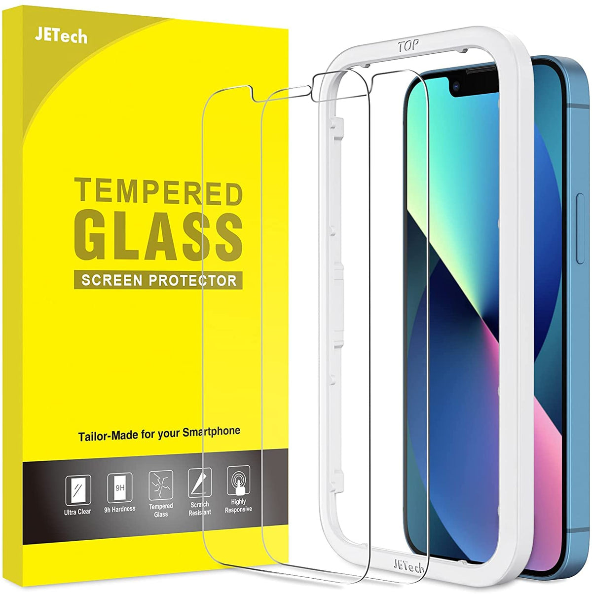 JETech Screen Protector Compatible with iPhone 13/13 Pro 6.1-Inch, Tempered Glass Film with Easy-Installation Tool, 2-Pack