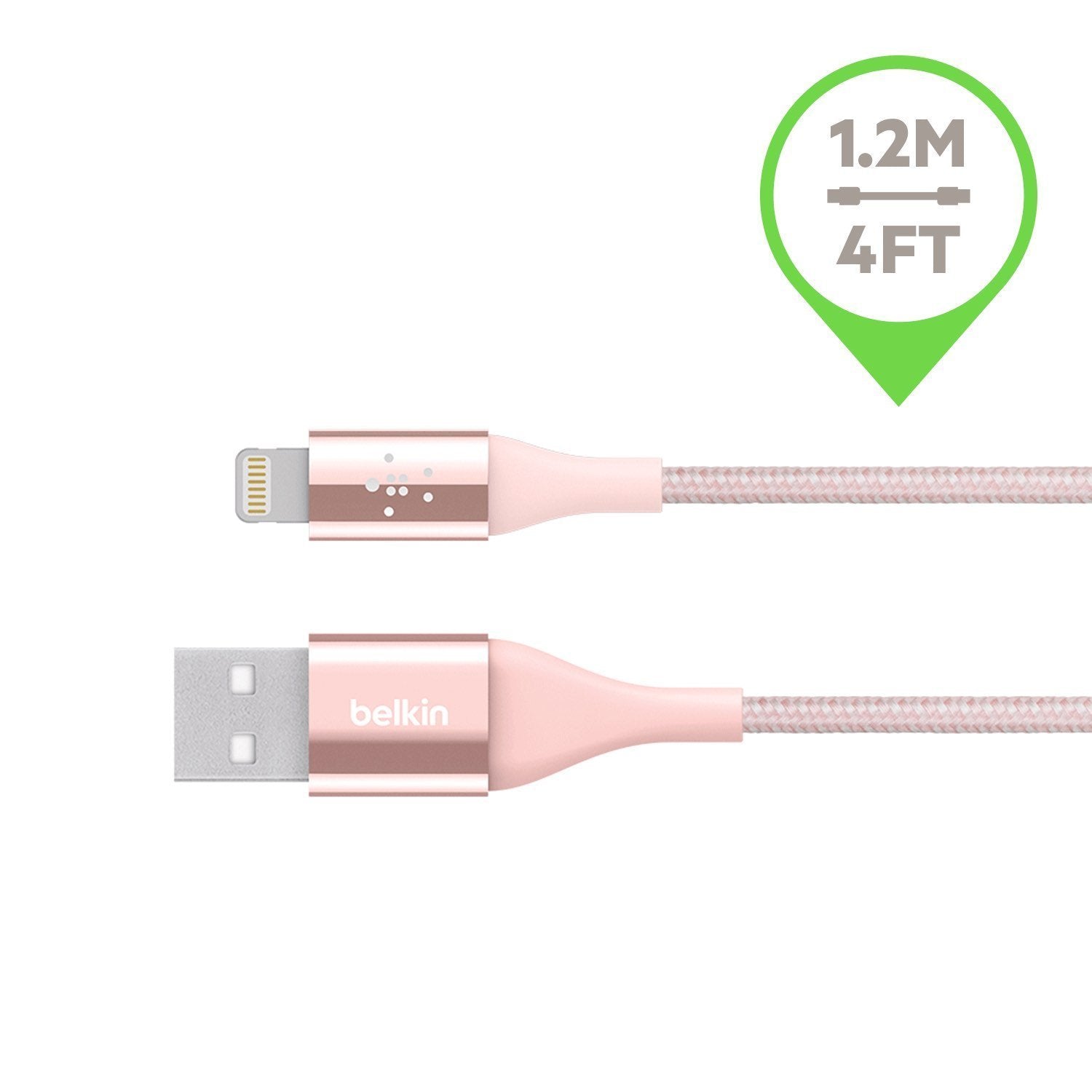 Belkin 0.1 M Mixit Metallic Lightning To Usb Cable - Rosel Gold - Apple MFi Certified iPhone Charger - Ultra Durable Charging Cable- F8J207Bt04