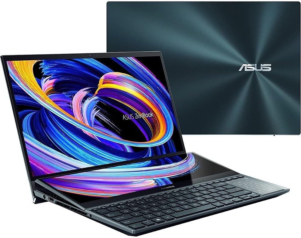 2023 Latest Asus Zenbook Pro Duo 15 15.6” FHD OLED Touch Display +14” Screenpad Plus Core i9-12900H Upto 5.0GHz 32GB 1TB SSD NVIDIA RTX 3060 6GB Graphics Backlit Eng Key WIN11 PRO Celestial Blue