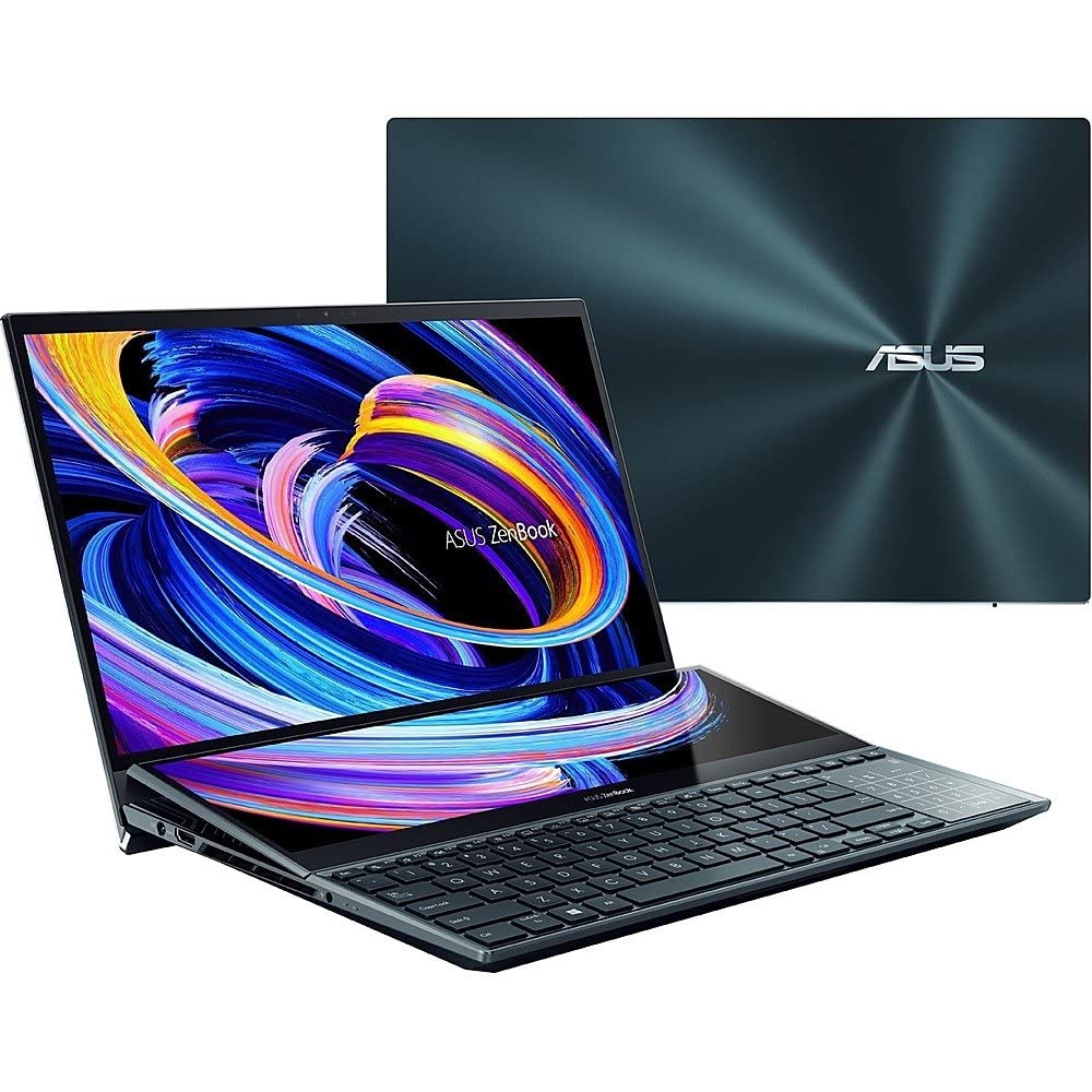 2023 Latest Asus Zenbook Pro Duo 15 15.6” FHD OLED Touch Display +14” Screenpad Plus Core i9-12900H Upto 5.0GHz 32GB 1TB SSD NVIDIA RTX 3060 6GB Graphics Backlit Eng Key WIN11 PRO Celestial Blue