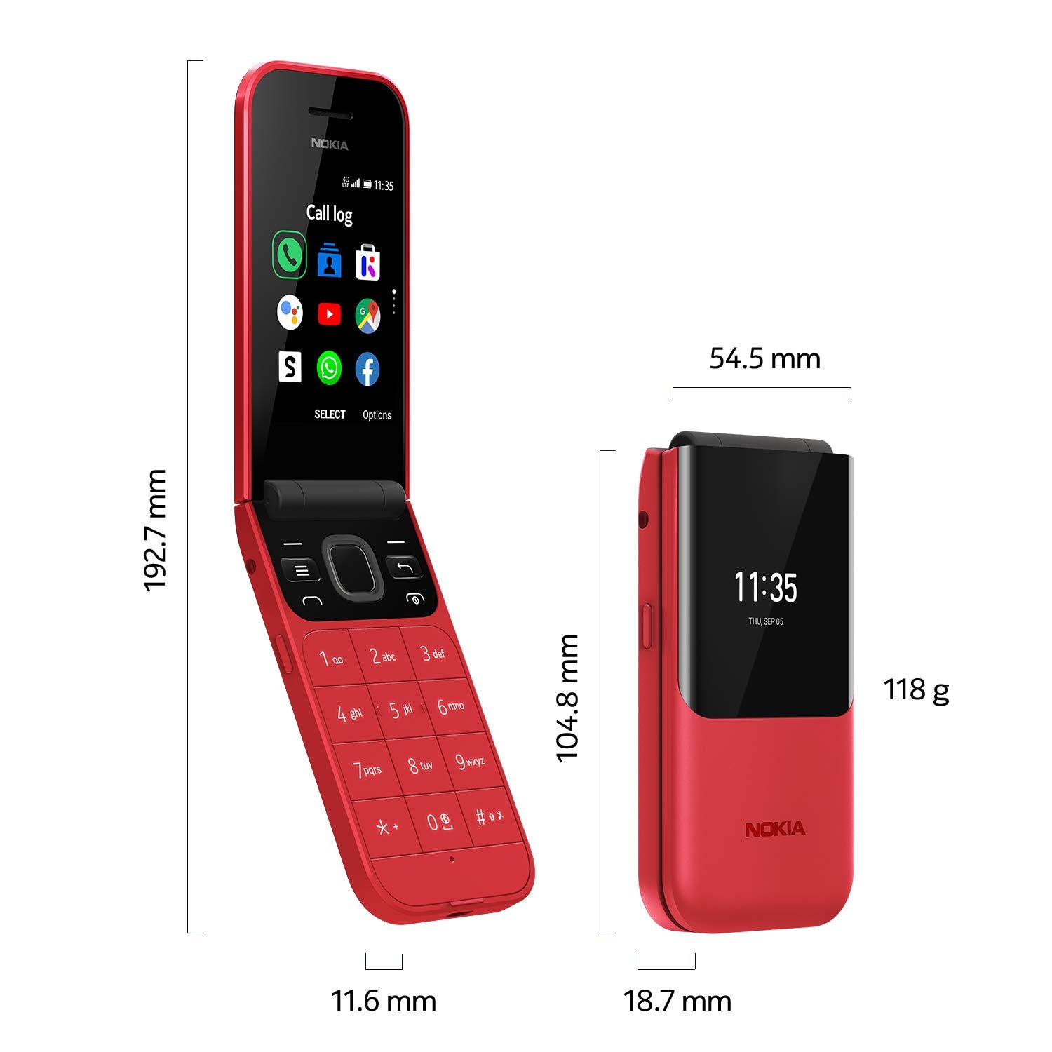 NOKIA 2720 (Flip) Feature Phone, Dual SIM, 2MP Camera with LED flash, 4G LTE - Red