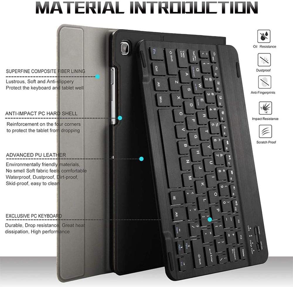 Keyboard Case for Samsung Galaxy Tab S5e T720/T725 10.5, lesgos Shockproof Slim PU Case with Magnetically Detachable Wireless Keyboard, Auto Sleep/Wake