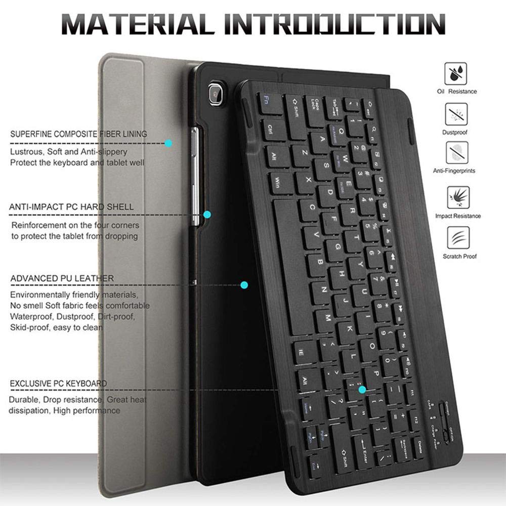 Keyboard Case for Samsung Galaxy Tab S5e T720/T725 10.5, lesgos Shockproof Slim PU Case with Magnetically Detachable Wireless Keyboard, Auto Sleep/Wake