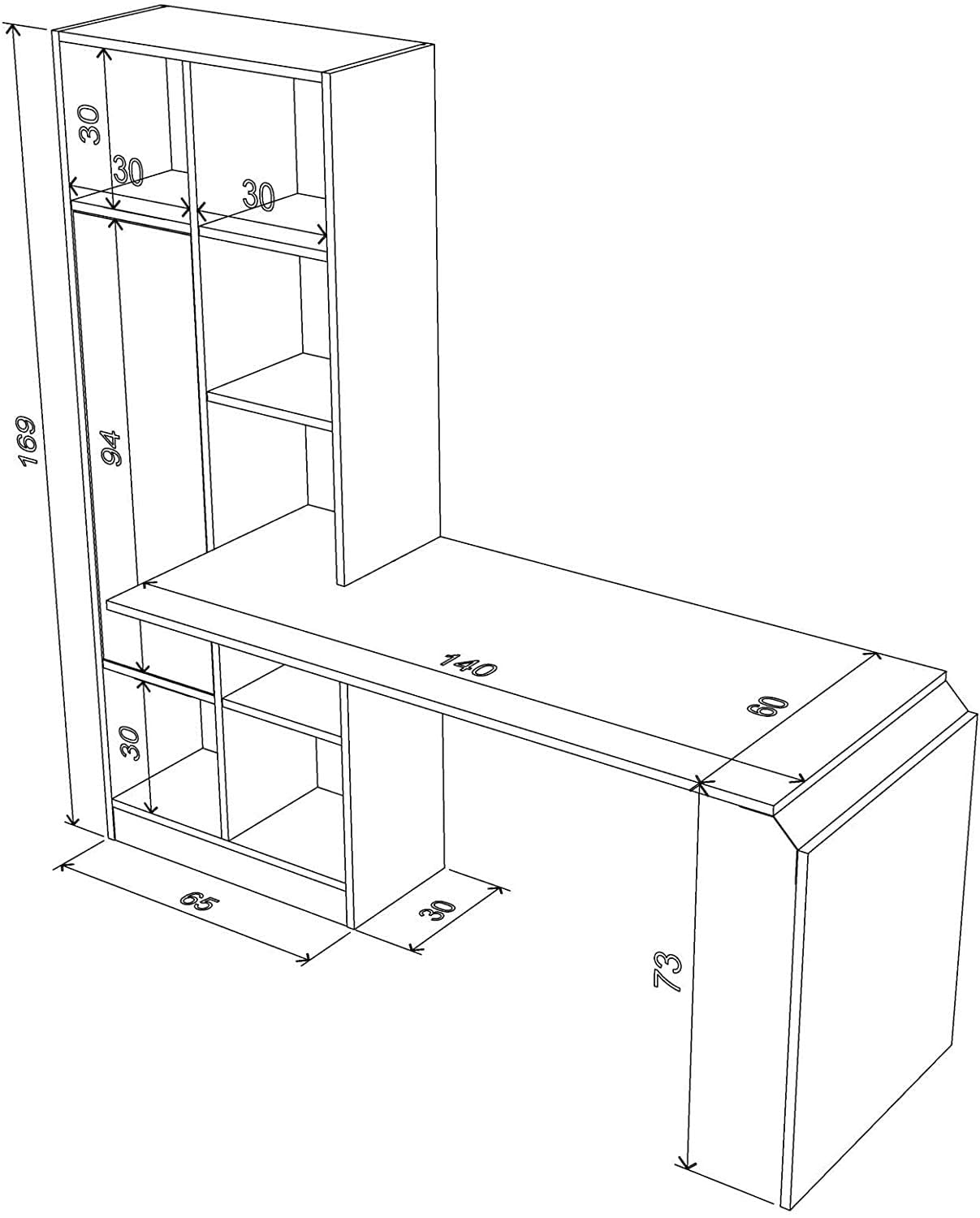 Home Canvas Opus Computer Desk with storage and book case ideal for Home Office, Teak color