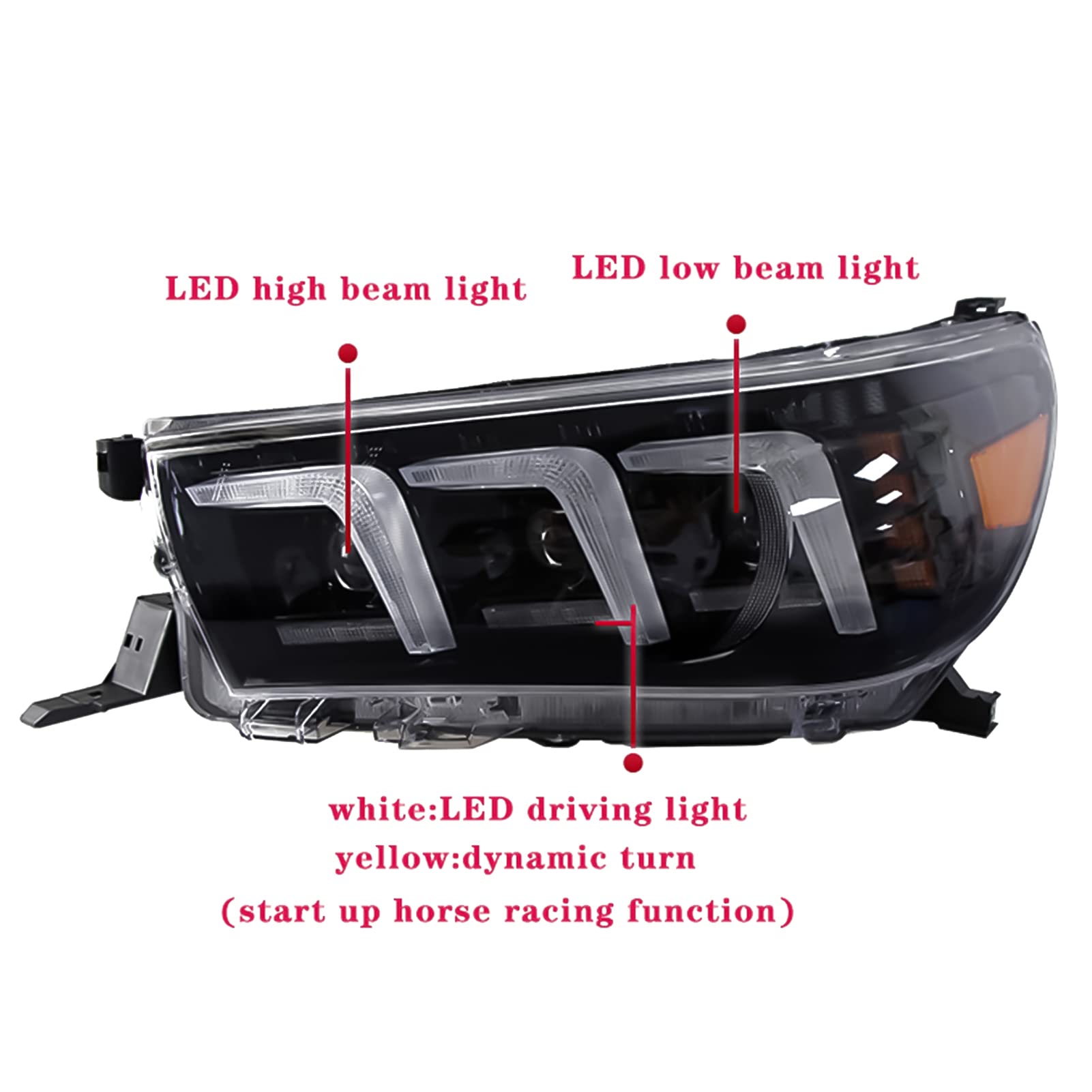 Car Accessories, Car Headlight Assembly Head Lamp LED DRL Dynamic Turn Signal Headlight, Compatible with Toyota Hilux 2015-2020()