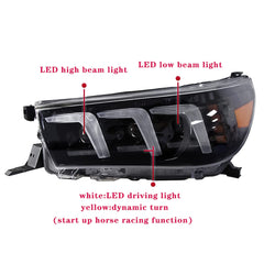 Car Accessories, Car Headlight Assembly Head Lamp LED DRL Dynamic Turn Signal Headlight, Compatible with Toyota Hilux 2015-2020()