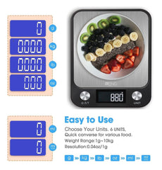 Digital Kitchen Food Scale, Peng General Stainless-Steel Platform (Batteries Included), Ultra Slim/Multifunctional High Accuracy with Large LCD Display /Tare Function for Weight Loss - 22lb/10kg