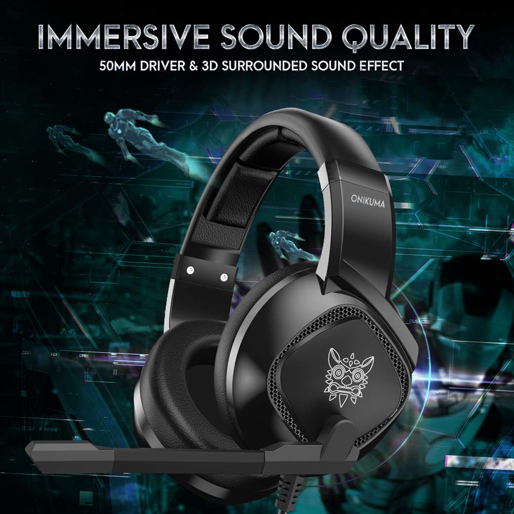 ONIKUMA K19 3.5mm Wired Gaming Headset Over Ear Headphones Noise Canceling E-Sport Earphone with Mic LED Lights Volume Control Mute Mic for PC Laptop PS4 Smart Phone