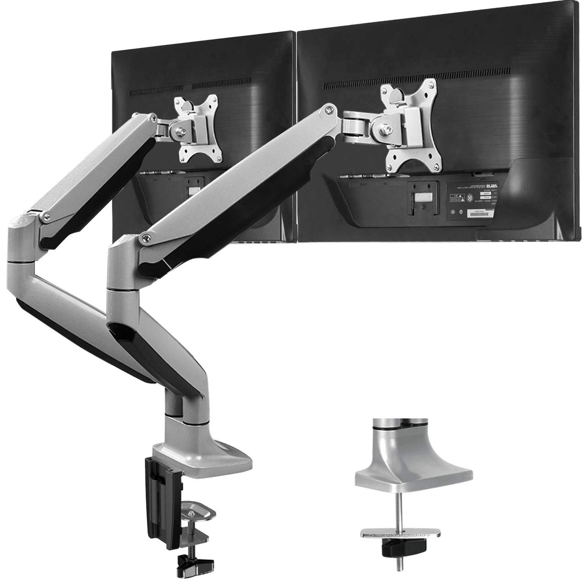 HUANUO Aluminum Gas Spring Dual Monitor Mount Stand for 2 13 to 32in Screen with Clamp, 19.8 lbs