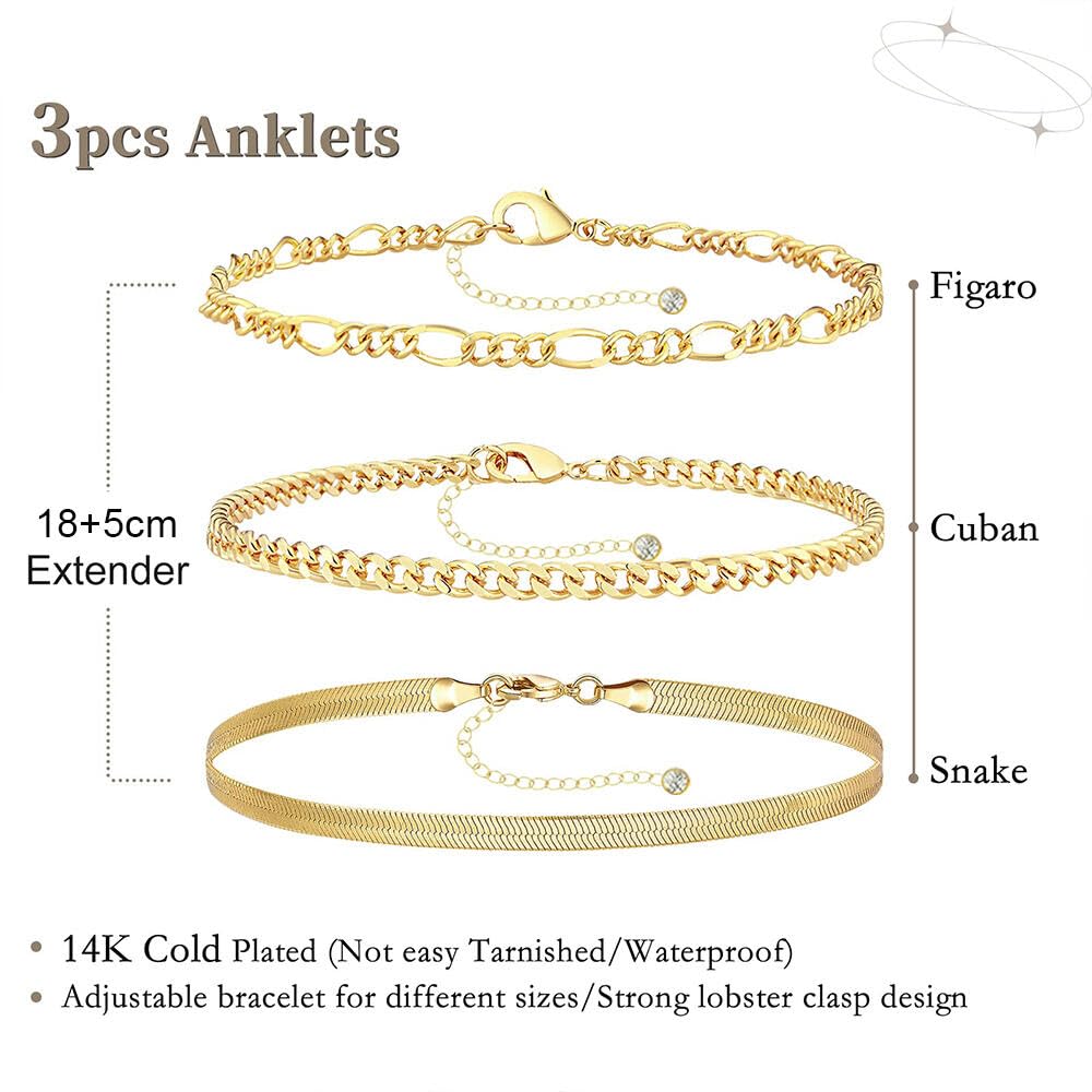 Goodern Gold Layered Bracelets Sets,14K Gold Plated Dainty Classic Adjustable Layered Bracelets for Women Girls Gift,Gold Link Bracelets Sets Fashion Dainty Boho Gold Chain Bracelets Set