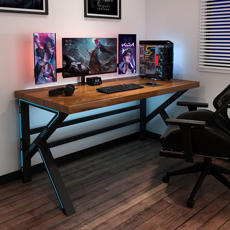 Home desk, antique wood computer desk, sturdy metal desk, gaming desk oak solid wood (60 x 120 cm, k-legs)