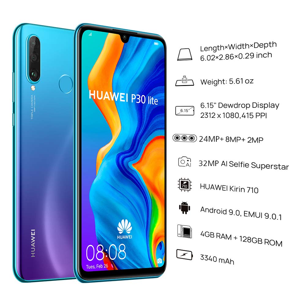 Huawei P30 Lite Smartphone 128GB 4GB RAM - Peacock Blue