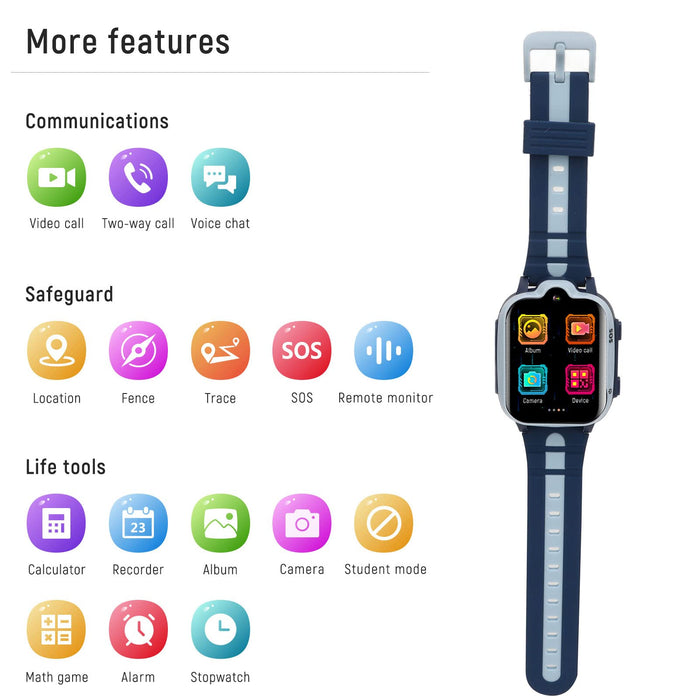 4G Kids Smart Watch GPS Position Video Call IP67 Waterproof Touch