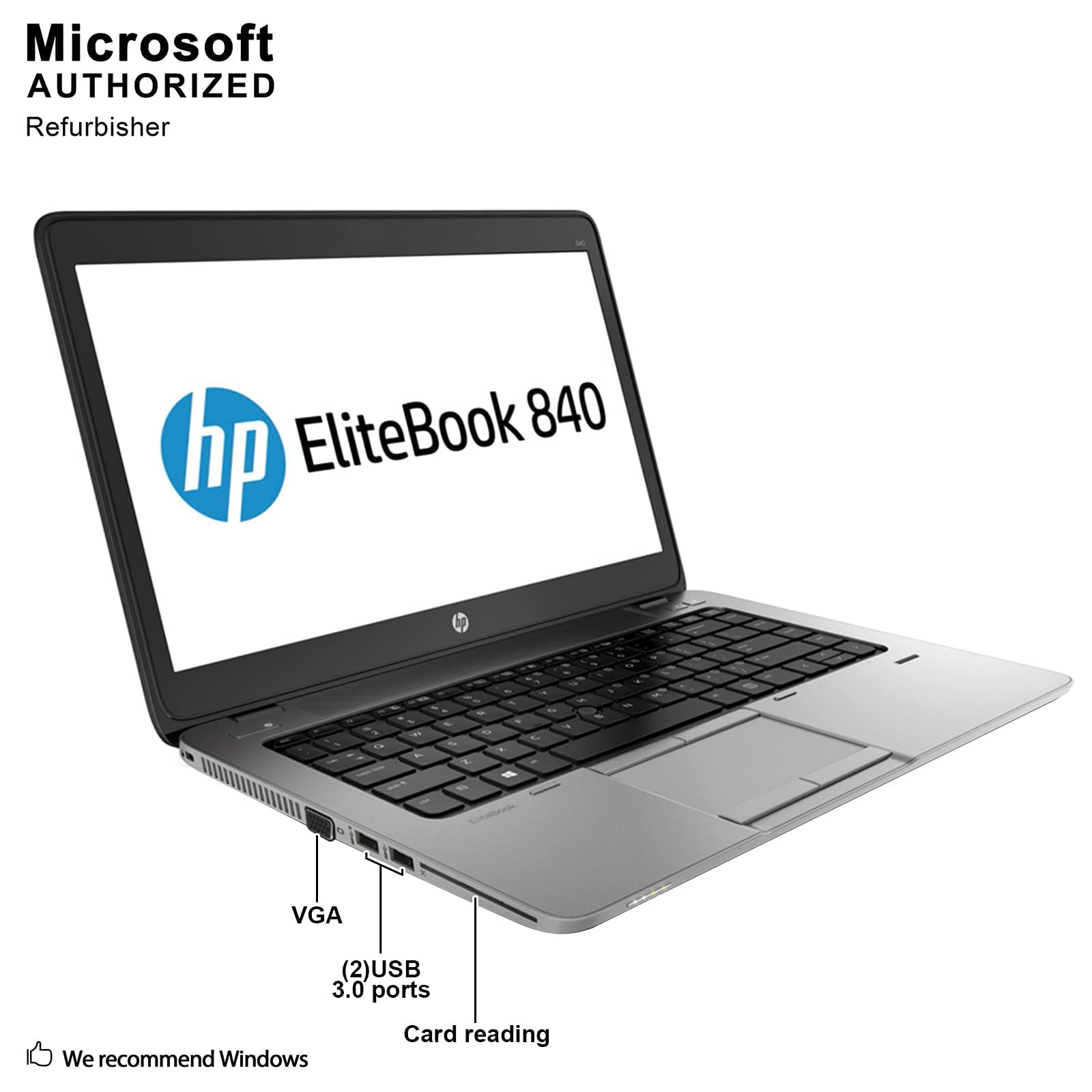 HP EliteBook 840 G1 14" Laptop, Intel Core i5, 8GB RAM, 240GB SSD, Webcam, Win10 Pro (Renewed)