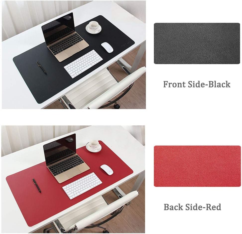 Large Desk Pad, Non Slip Pu Leather Mouse Pad Waterproof Protector, Dual Side Use Writing Mat For Office Home, 80Cm X 40Cm, Black&Red, Bonshine