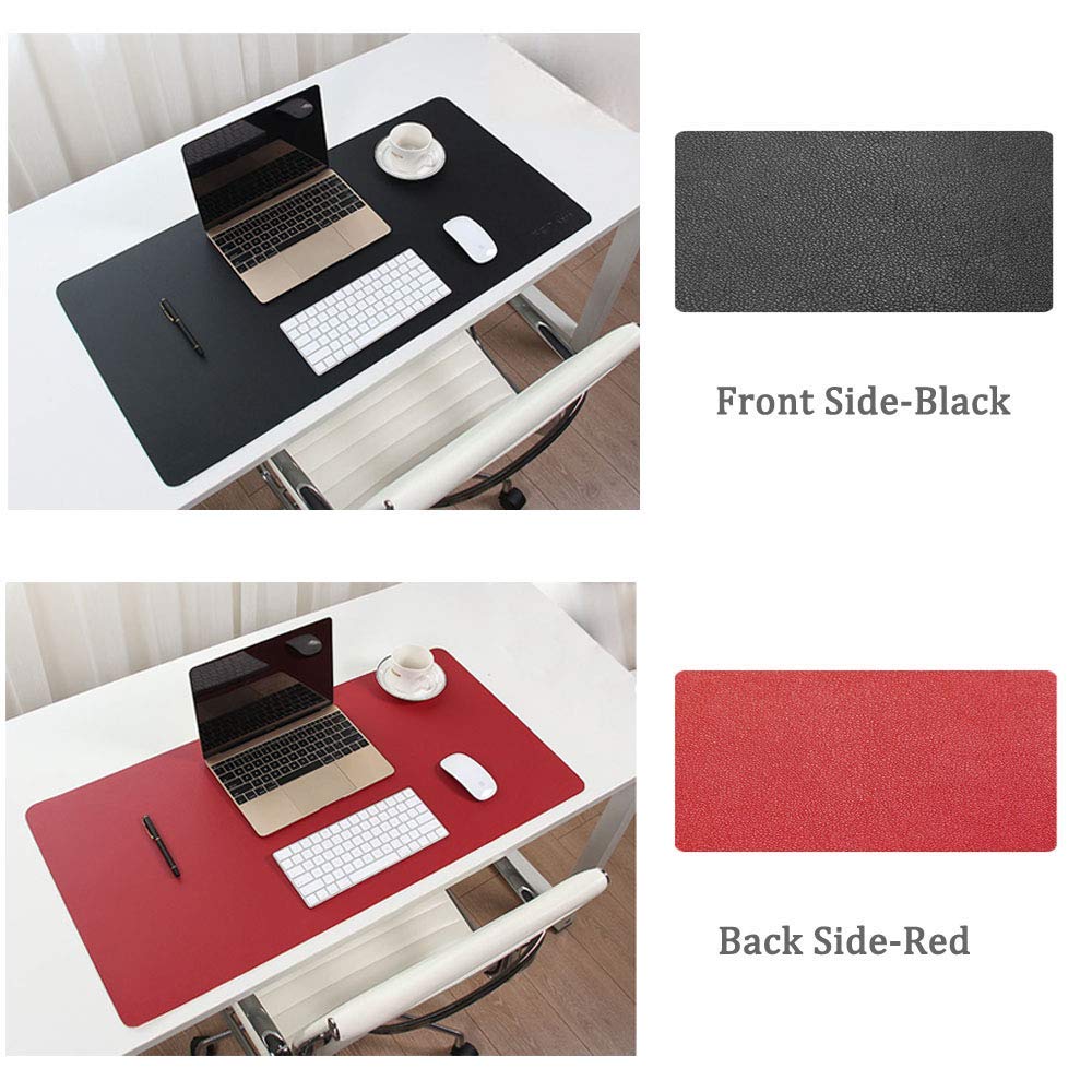 Large Desk Pad, Non Slip Pu Leather Mouse Pad Waterproof Protector, Dual Side Use Writing Mat For Office Home, 80Cm X 40Cm, Black&Red, Bonshine