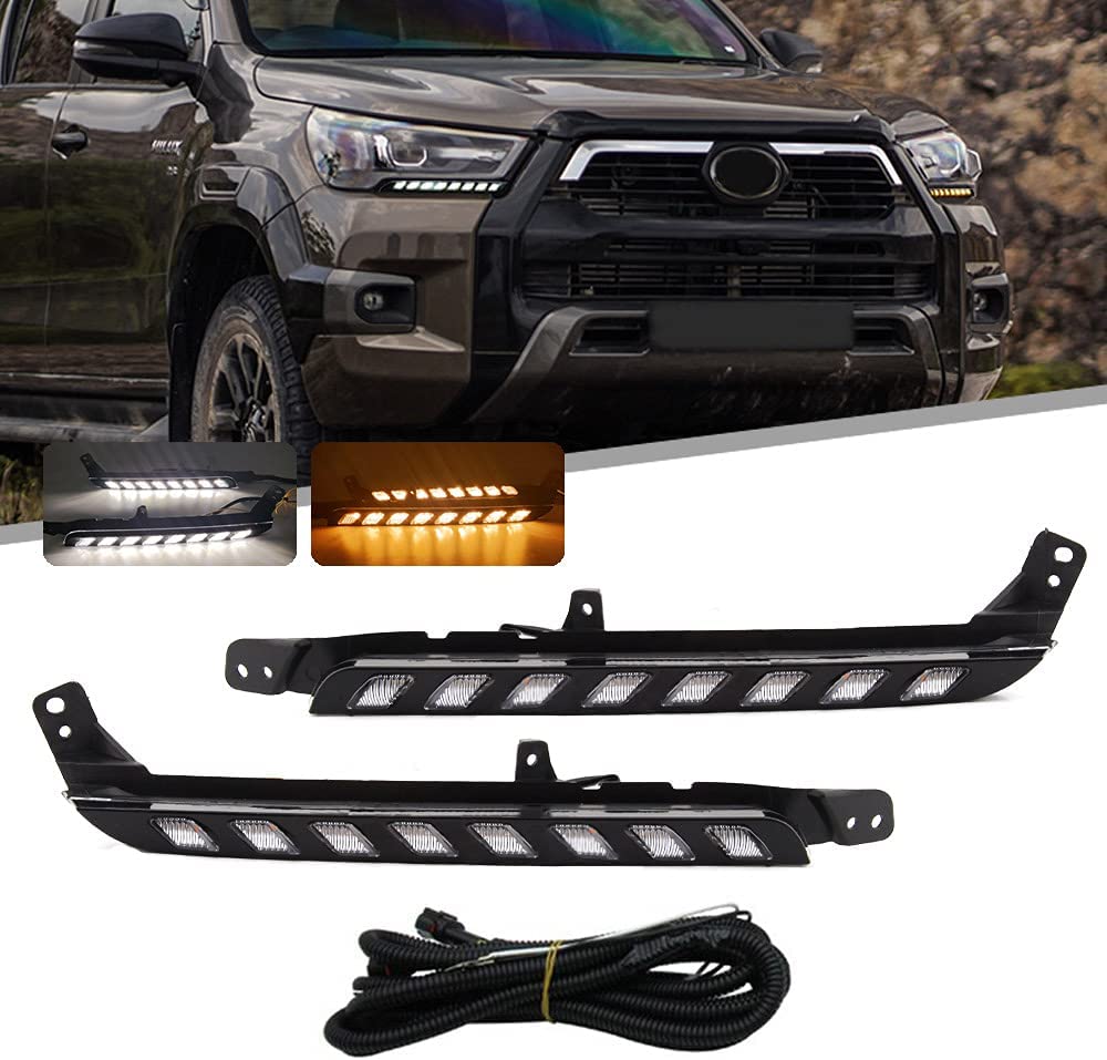 VGETTING Daytime Running Light For Toyota Hilux Revo Rocco 2020 2021 Replacement Dynamic Yellow Turn Signal Lamp Hilux LED Daylight Bar with Wiring Harness