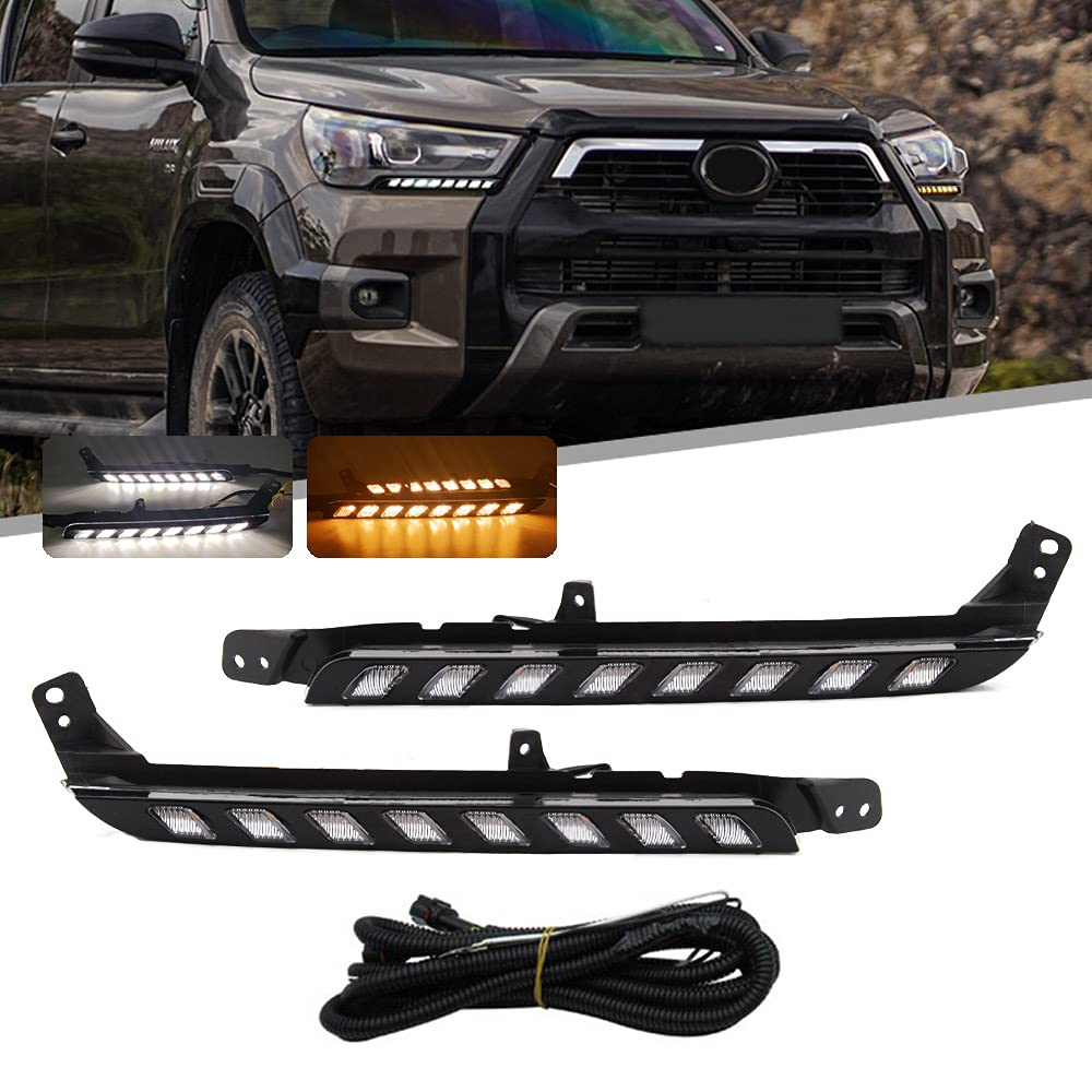 VGETTING Daytime Running Light For Toyota Hilux Revo Rocco 2020 2021 Replacement Dynamic Yellow Turn Signal Lamp Hilux LED Daylight Bar with Wiring Harness