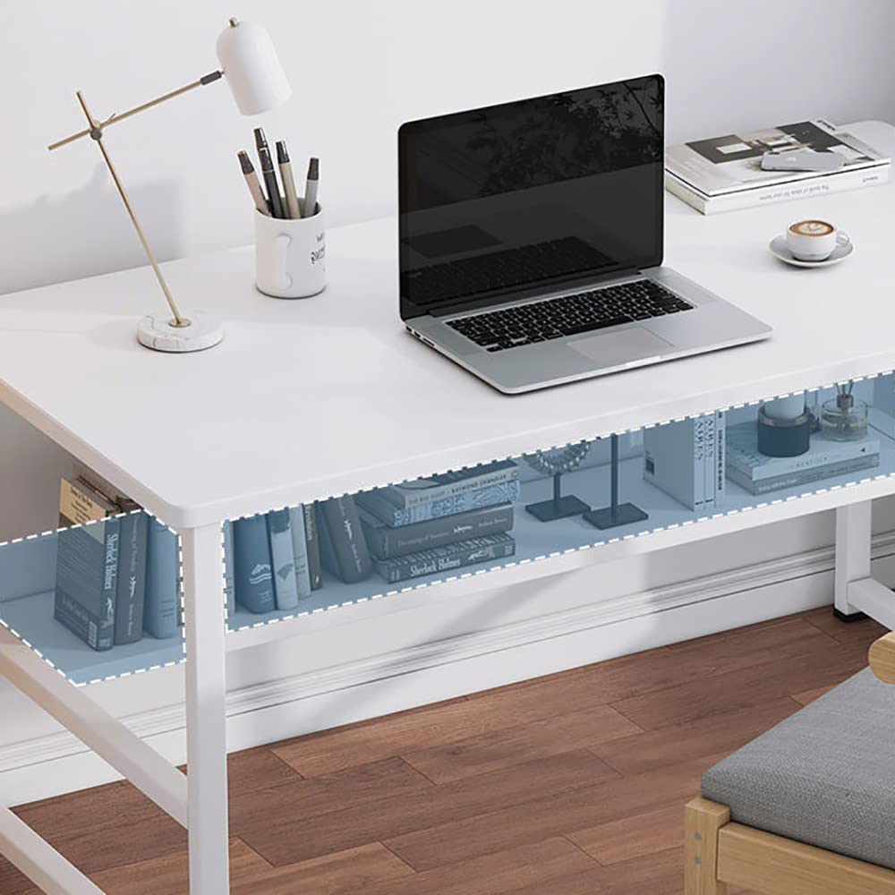 Computer Table with Bookshelf, Home Office Desk Gaming Writing Study Table White 120x55x73cm-FBW120