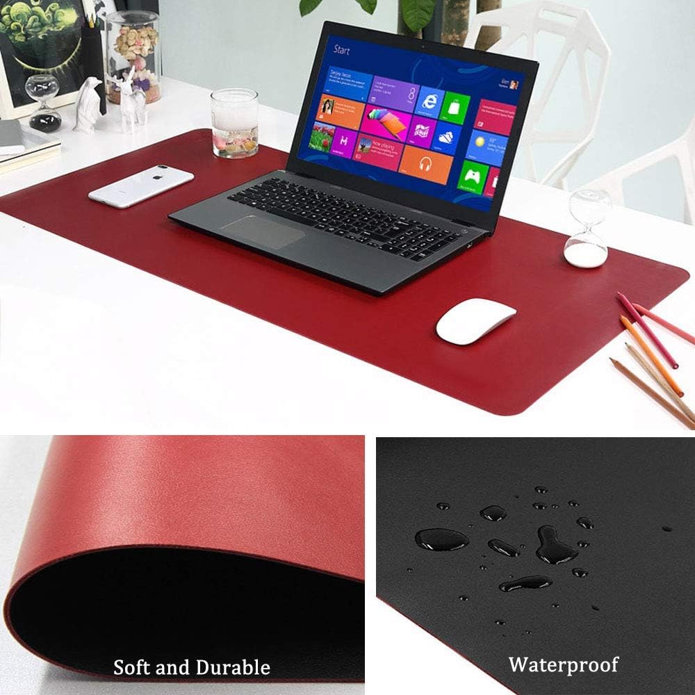 Large Desk Pad, Non Slip Pu Leather Mouse Pad Waterproof Protector, Dual Side Use Writing Mat For Office Home, 80Cm X 40Cm, Black&Red, Bonshine