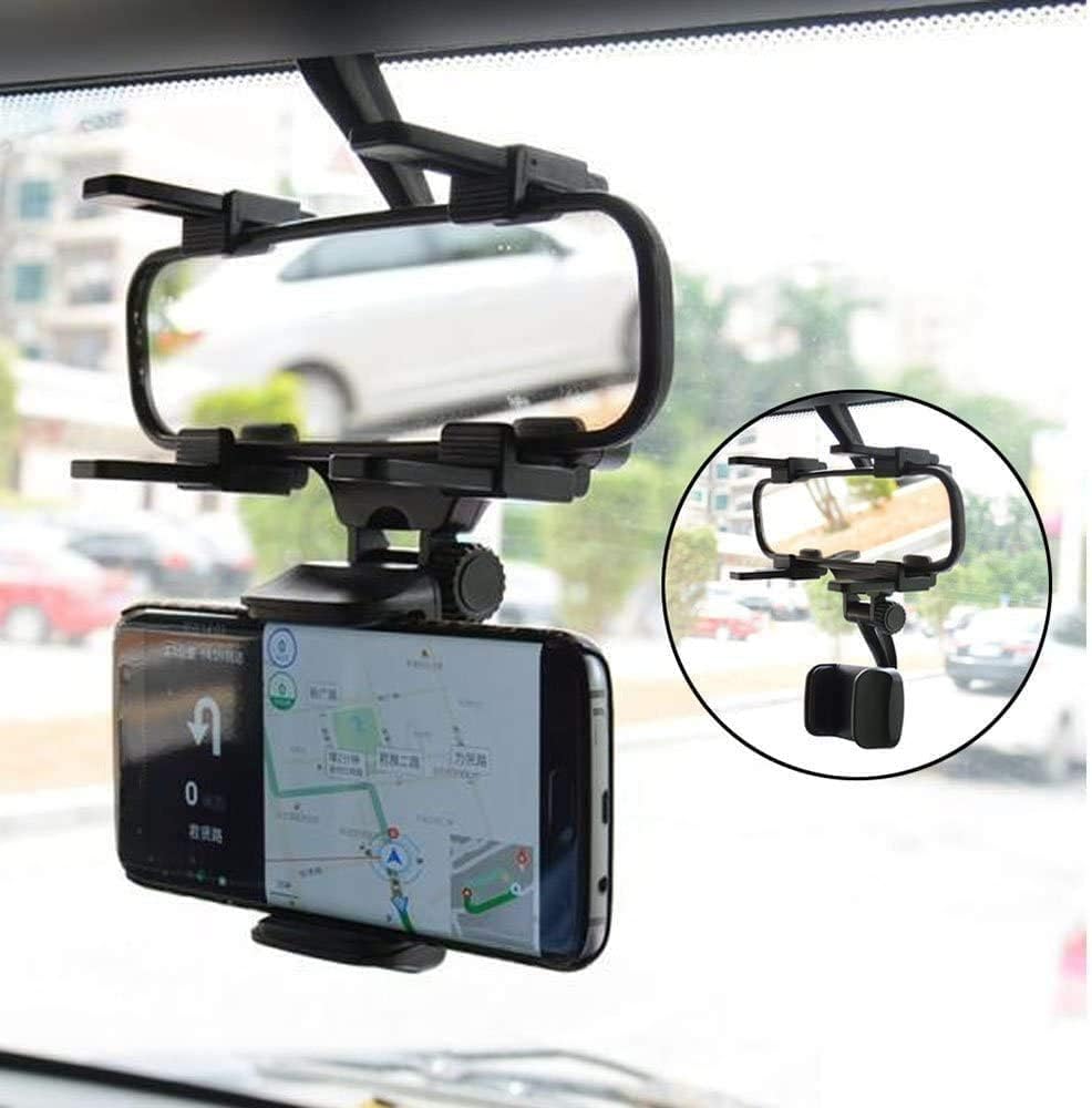 360 Rotation Adjustable Car Rearview Mirror Mount Phone Holder GPS Stand Universal Navigate Support Automobile Data Recorder Bracket Easy to Install Applicable to 99% of Car Models