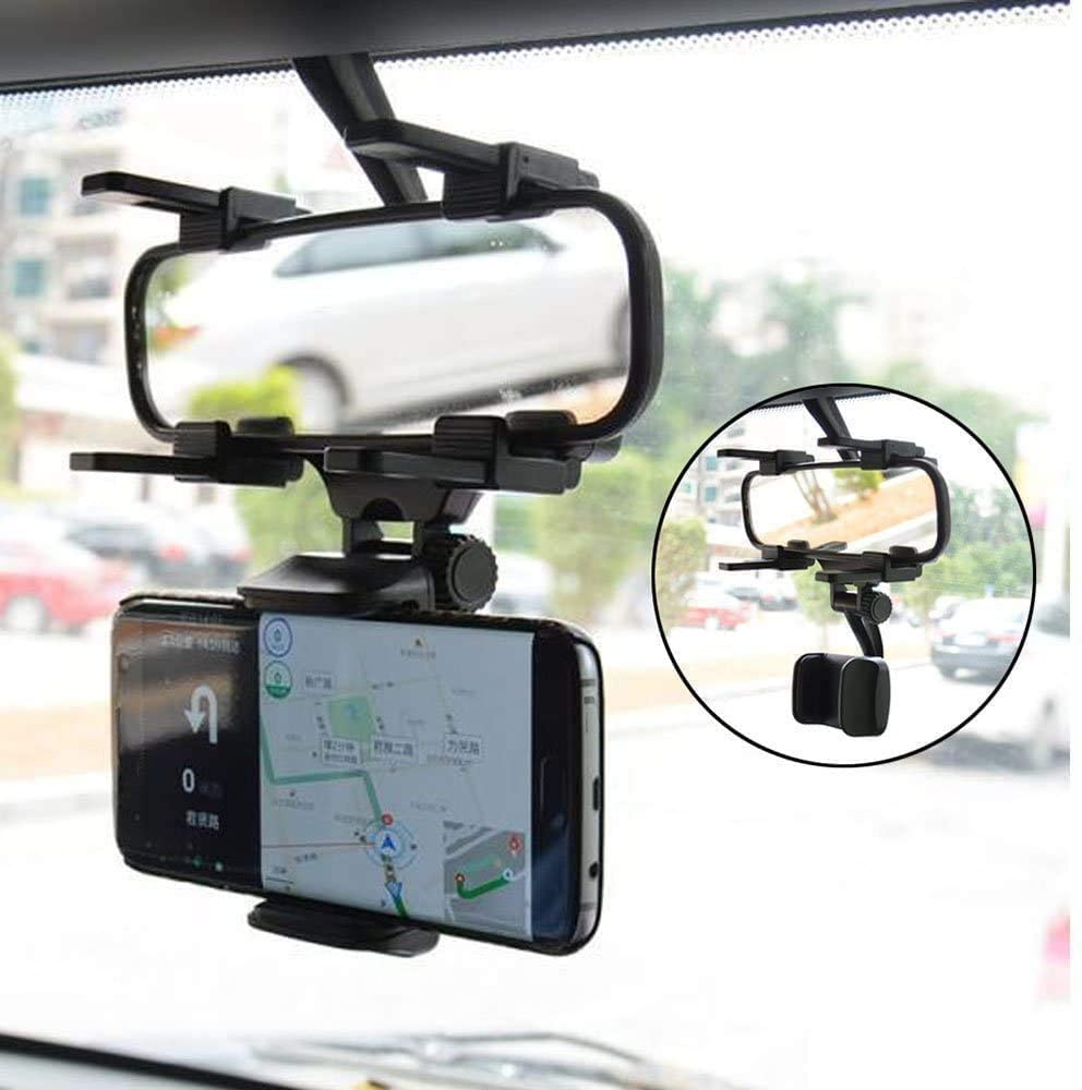 360 Rotation Adjustable Car Rearview Mirror Mount Phone Holder GPS Stand Universal Navigate Support Automobile Data Recorder Bracket Easy to Install Applicable to 99% of Car Models