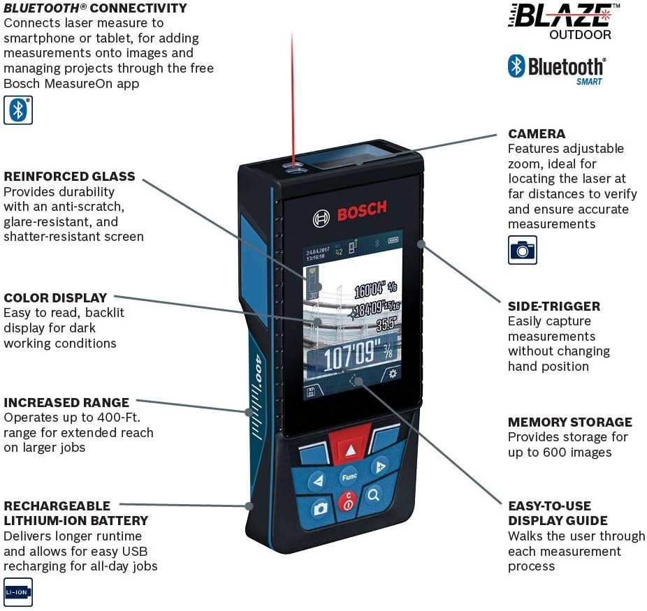 Bosch GLM400CL Blaze Outdoor Laser Measure with Camera, 400'