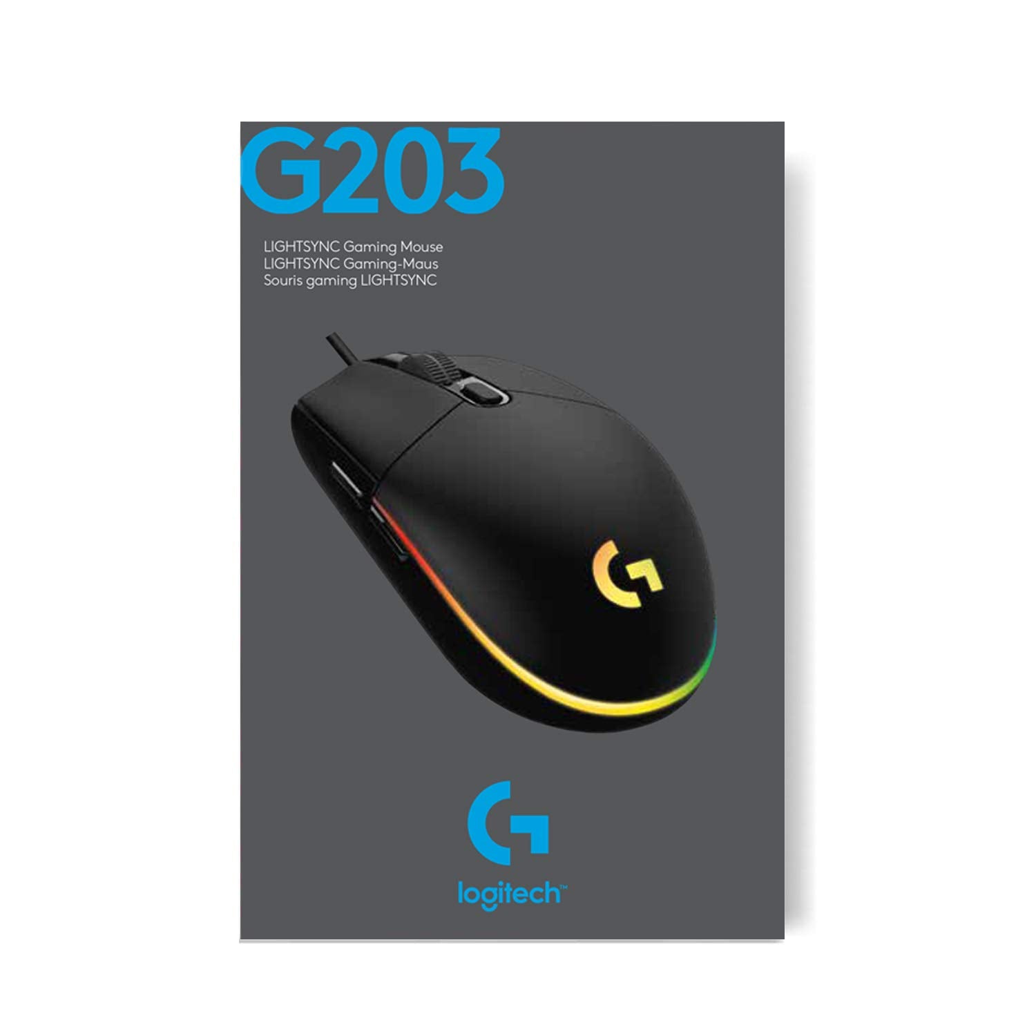 Logitech G203 Lightsync Gaming Mouse, 8000 Dpi, Customizable Buttons & Color Waves - Black