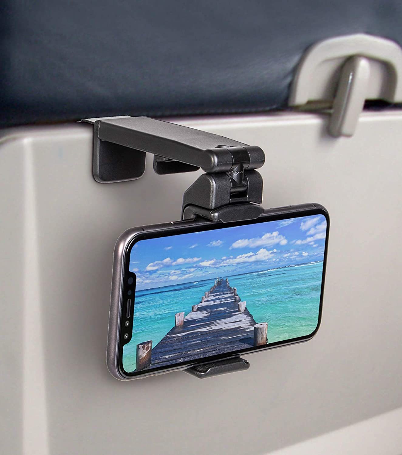 Universal Airplane in Flight Phone Mount. Handsfree Phone Holder for Desk with Multi-Directional Dual 360 Degree Rotation. Pocket Size Travel Essential Accessory for Flying.