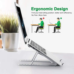 MARFAZ Adjustable Laptop Stand for desk 13 to 17 Inch Laptops & Tablets, Foldable Silver Laptop Stand, Aluminum Portable Laptop Holder for Desk, Ergonomic Design, Comfortable Viewing & Easy to Carry.