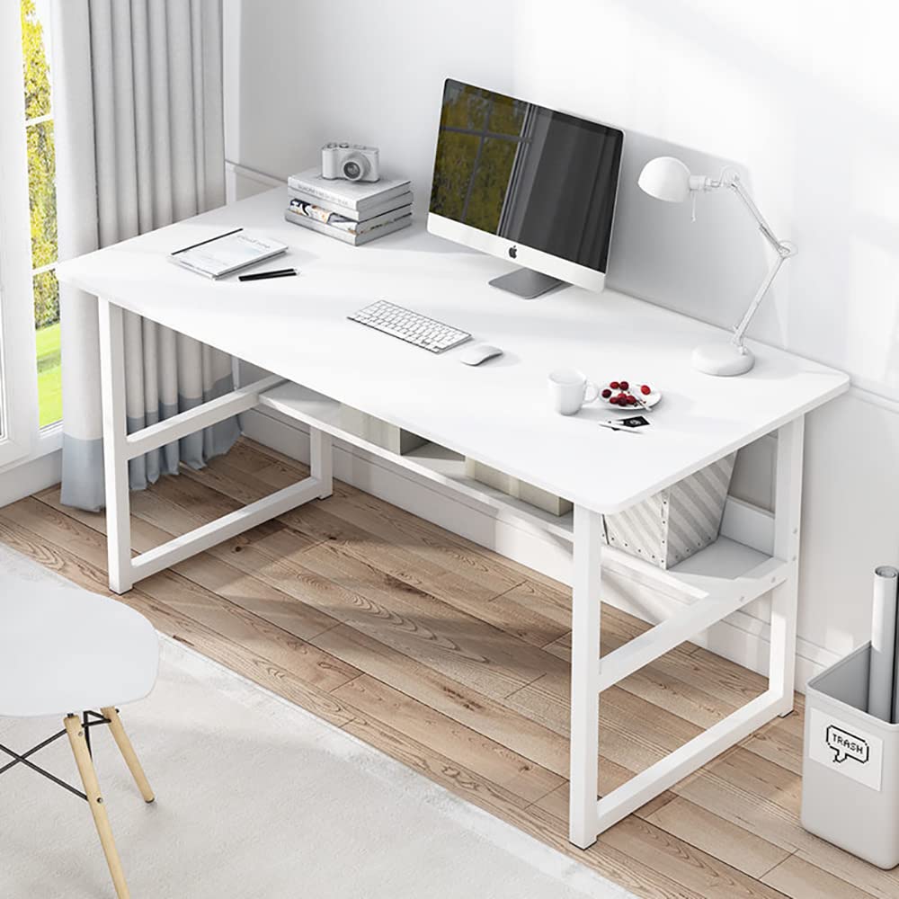 Computer Table with Bookshelf, Home Office Desk Gaming Writing Study Table White 120x55x73cm-FBW120