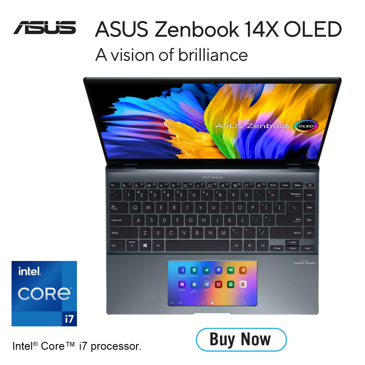 ASUS Zenbook 14X OLED UX5400ZB-KN096W (Pine Grey) 12th Gen Intel Core i7 16GB 512GB SSD, NV MX550 2GB VRAM, WIN11 HOME, 14" 2.8K OLED Touch display, Fingerprint, Backlit-Eng-Arb-KB