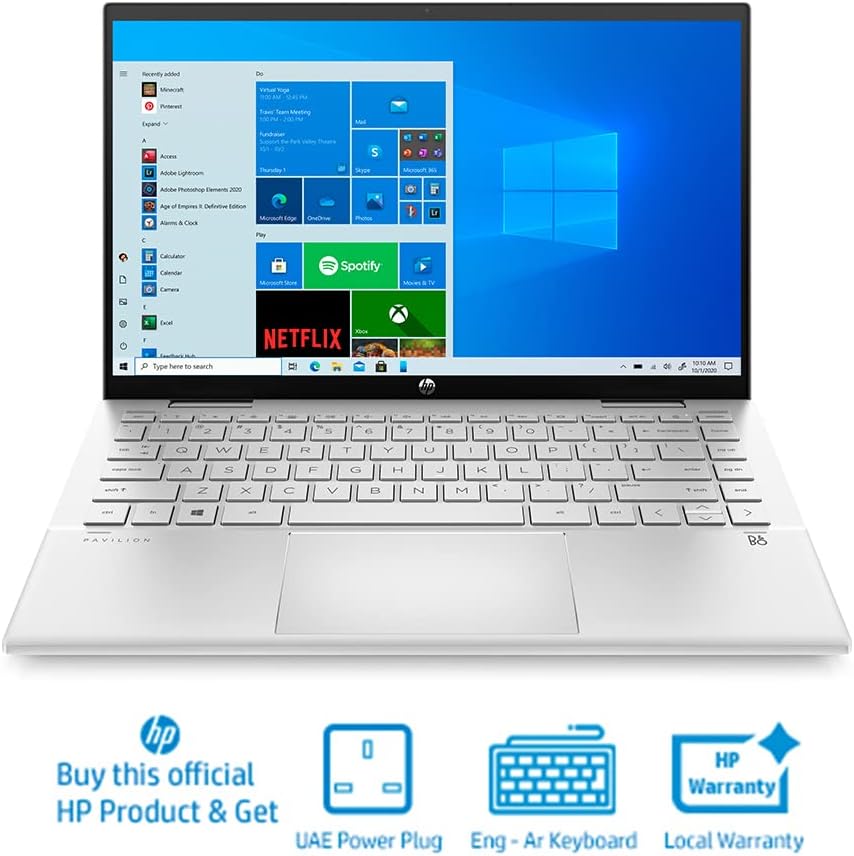 Hp Pavilion X360 2 In 1 Laptop 14-Dy0007Ne 14" Fhd, Touch Screen, 11Th Gen. Intel® Core™ I7 Processor, 8GB RAM, 512GB Ssd, Intel® Iris® Xᵉ Graphics, Windows 10, Ar-En Kb, Natural Silver - 40M06Ea