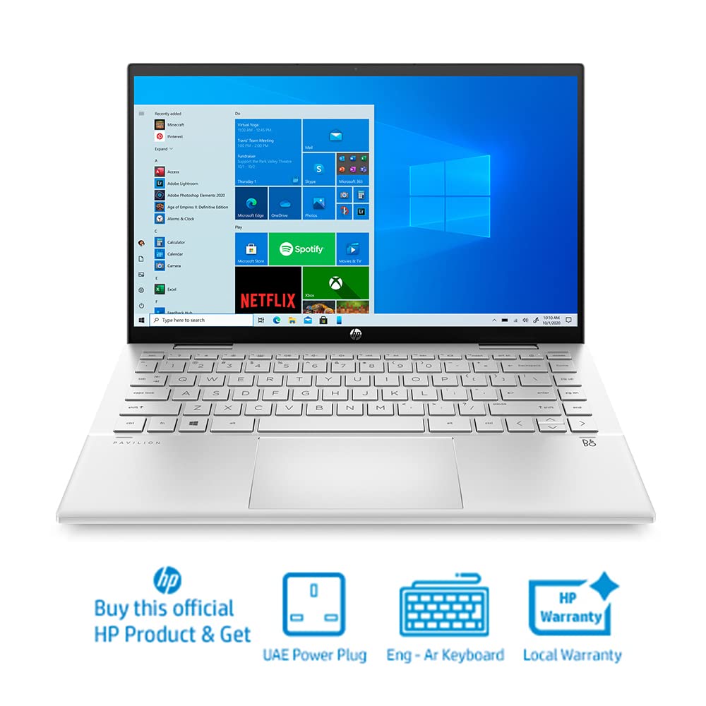 Hp Pavilion X360 2 In 1 Laptop 14-Dy0007Ne 14" Fhd, Touch Screen, 11Th Gen. Intel® Core™ I7 Processor, 8GB RAM, 512GB Ssd, Intel® Iris® Xᵉ Graphics, Windows 10, Ar-En Kb, Natural Silver - 40M06Ea