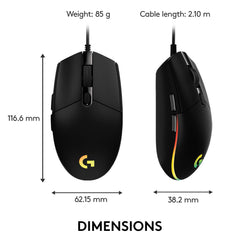 Logitech G203 Lightsync Gaming Mouse, 8000 Dpi, Customizable Buttons & Color Waves - Black